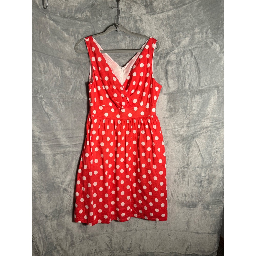 Red Polka Dot Sleeveless V-Neck Fit and Flare Dress Pockets Amanda Lane size 12